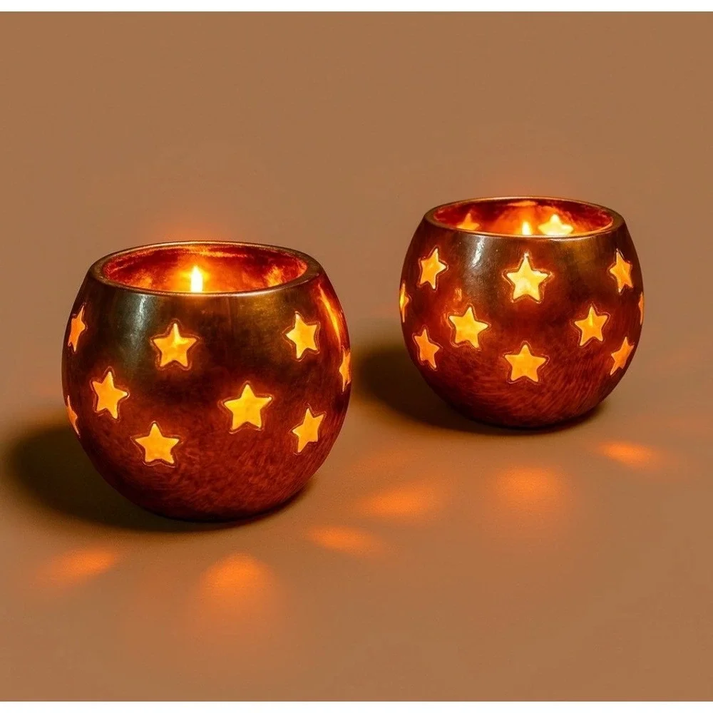 Brass and Blown Glass Candle Holders‎